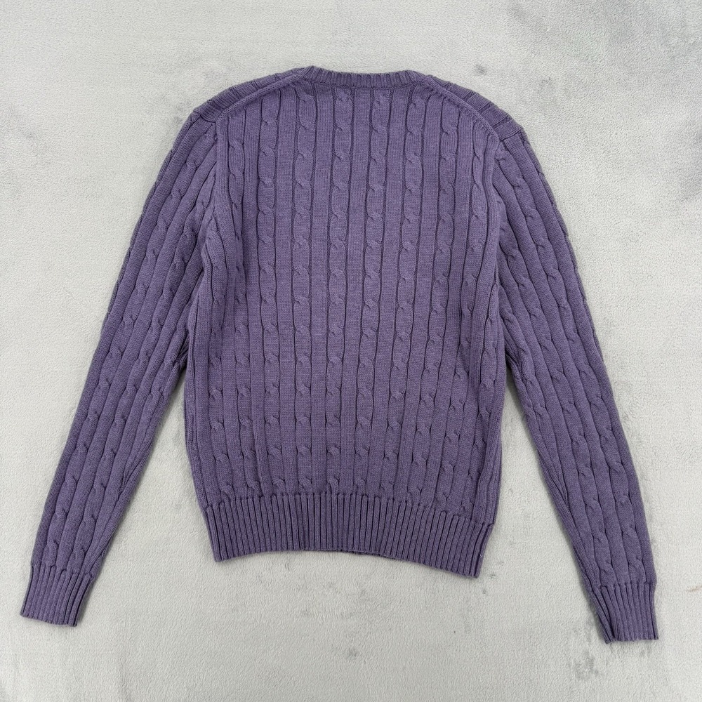 Polo Ralph Lauren Sweater Women's M Cable Knit V Neck Pullover Pony Purple - Picture 5 of 11